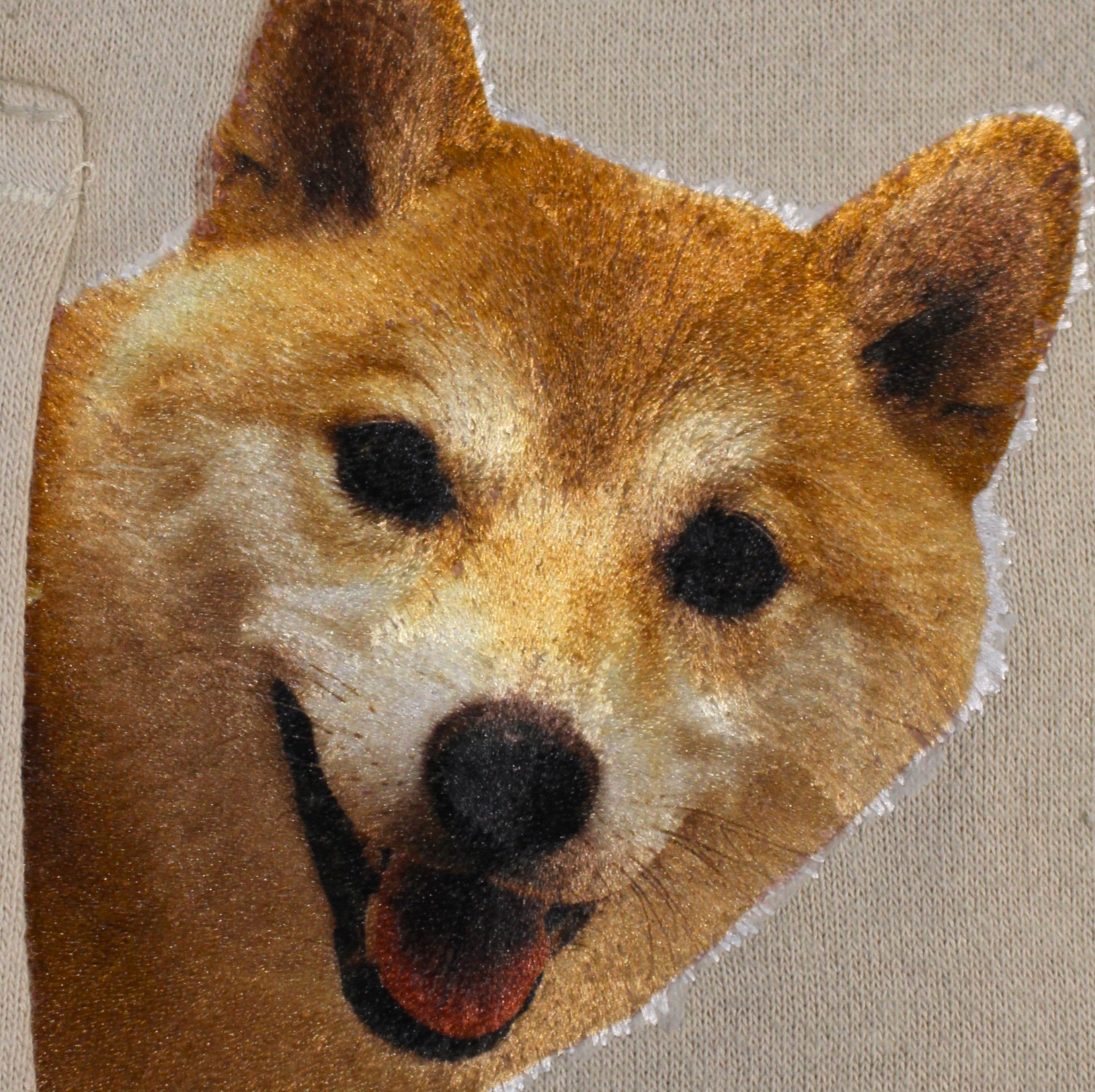 柴犬の生刺繍作品、けんたくんの表情を再現